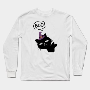 Halloween | Cute Black Cat 'Boo' Long Sleeve T-Shirt